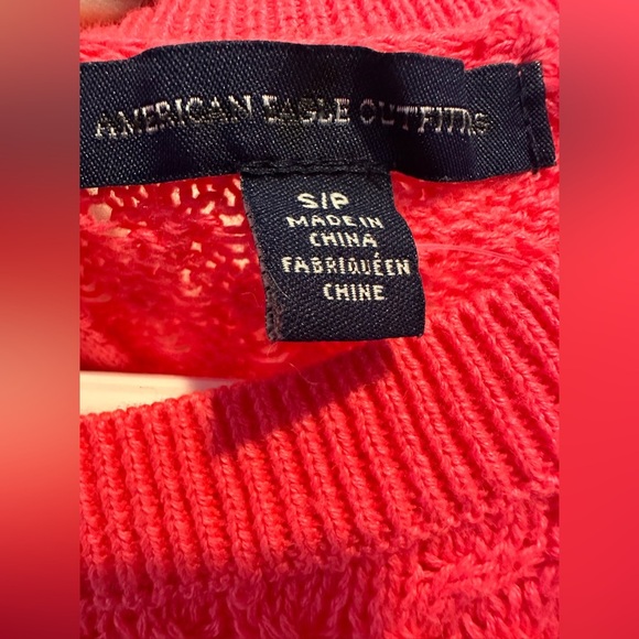 American Eagle Neon Pink Sweater Knit Wide Neck Back Zipper Pullover - Picture 6 of 7